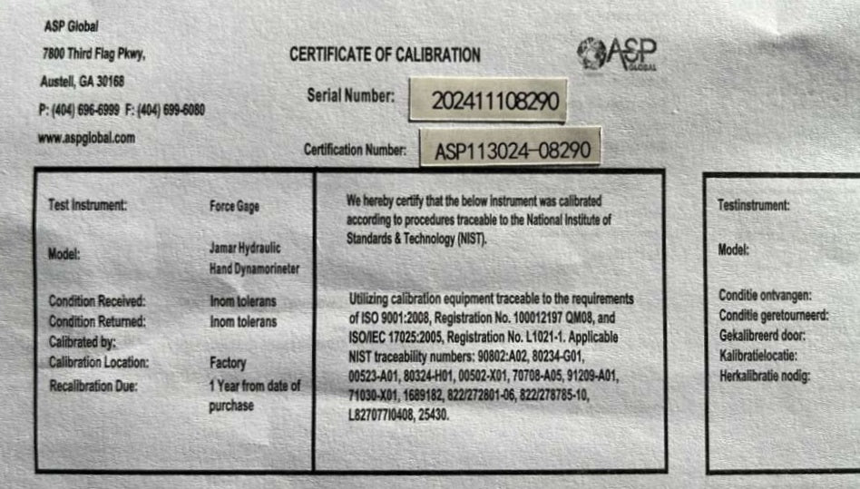 Dinamómetro de Mano Hidráulico Jamar