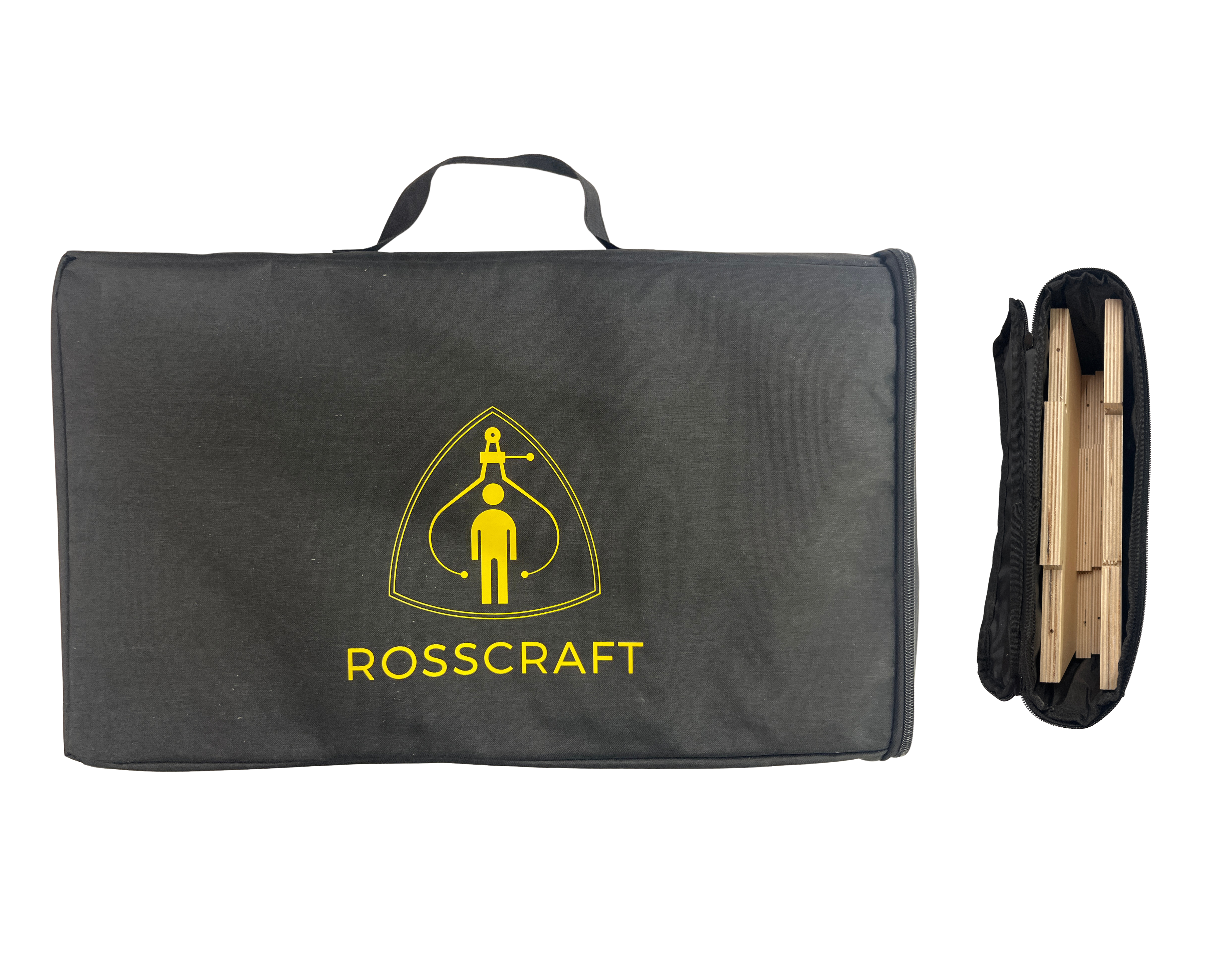 Gray bag with yellow Rosscraft logo on a white background